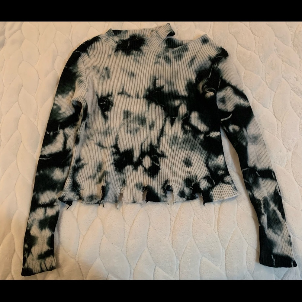Balboa girls black and white tie dye cut out shoulder sweater size 10